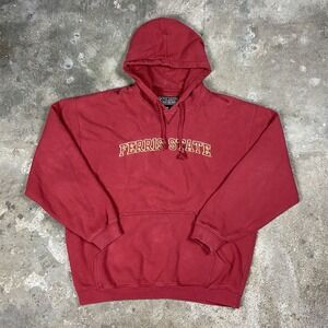 Vintage 90s Ferris State University Hoodie Size XL Red Bull Dogs Pullover Logo